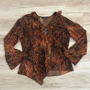 Le Grenier Flowy Long Sleeve Top Size Large Shimmery Euro Whimsey Cottagecore